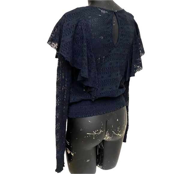 Melrose and Market Black Eyelet Ruffle Lace Top Size Small - Picture 4 of 7